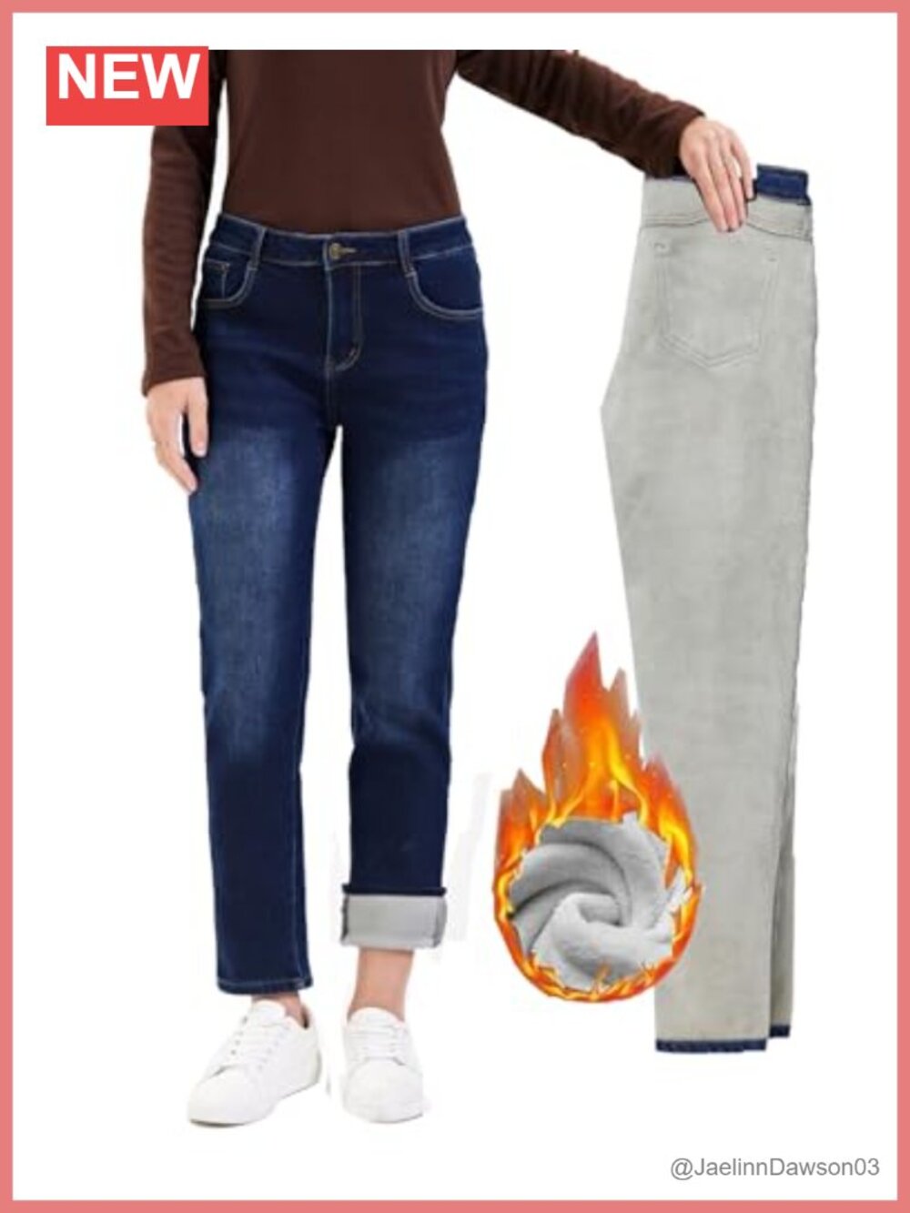 Fleece Lined Cropped Boyfriend Jeans Relaxed Fit Mid Rise Winter Sherpa